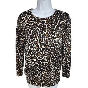 J. Crew 100% Merino Wool Crewneck Pullover Sweater Leopard Print Women's Small
